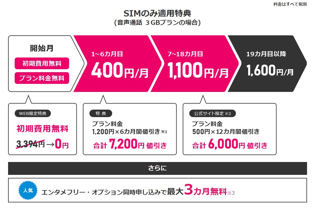 BIGLOBEモバイル 初期費用ゼロ円キャンペーン SIMのみの場合20180819