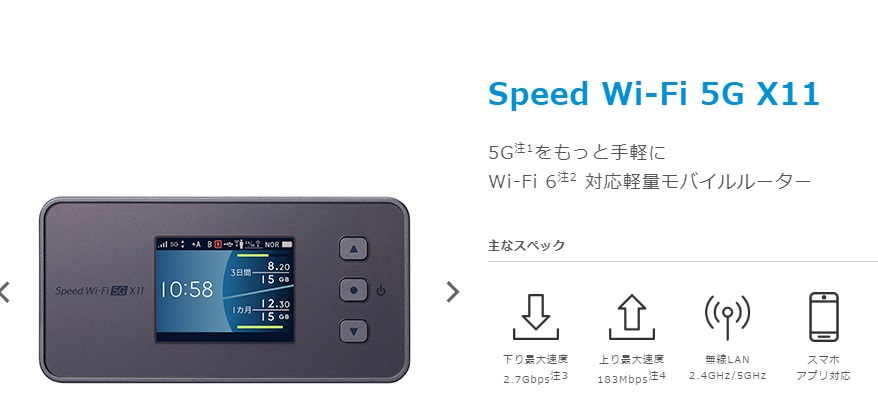 Speed Wi-Fi 5G X11 イメージ画像